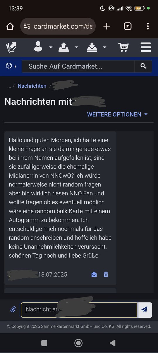 Erster Verkauf auf Cardmarket und so eine sweete Nachricht bekommen🥹 dabei spiel ich nicht mal mehr aktiv League
