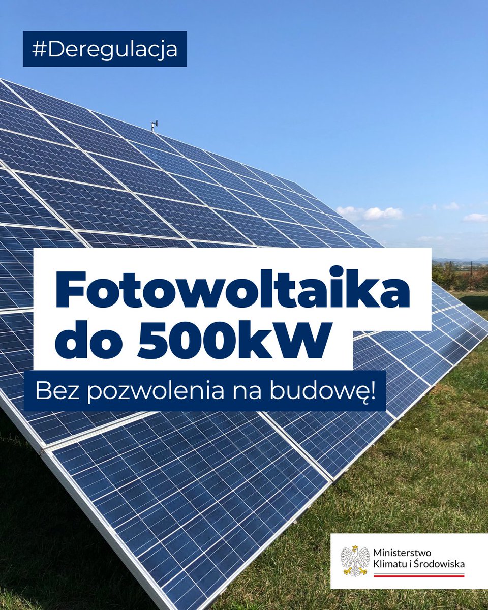MKiS_GOV_PL's tweet image. Fotowoltaika do 500 kW „na zgłoszenie” – bez pozwolenia na budowę!
✅ Mniej formalności ✅ Szybsze inwestycje
✅ Więcej zielonej energii
#Deregulacja