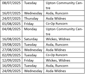 The CWP Living Well Service Bus will be at the below locations during September. Please note, that the bus is offering Health Checks, routine vaccinations and immunisations, not Covid or Flu at this time.