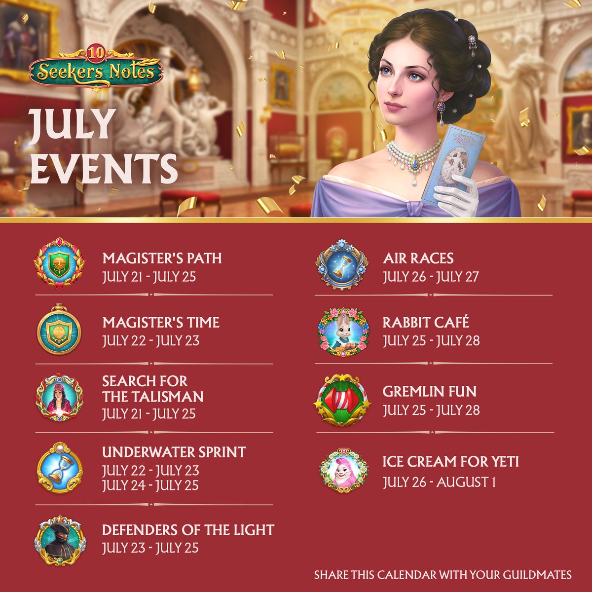 SeekersNotes's tweet image. New week, new event calendar! 🥳 Celebrate 10 amazing years of Seekers Notes with these exciting events coming to Darkwood next week. 🕵️‍♂️

📲 social-sn.mytonagames.com/ePQ7gW