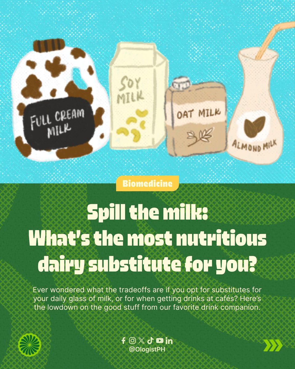 ologistph's tweet image. Yummy, creamy, white...and it comes from different sources! 🍼 Our go-to cafés serve our fave drinks with dairy substitutes. And even if you might have a staple by now, check out what might be the best for you, milk drinkers! 🤤🥛#OlogistPH #ScienceOnYourWavelength #SciencePH