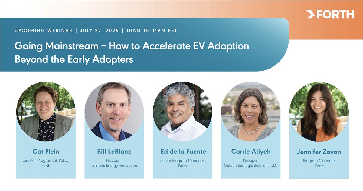 ForthMobility's tweet image. 📣 Webinar alert! Join &quot;Going Mainstream: Accelerating EV Adoption&quot; on July 22 at 10 AM PT. Learn to design EV strategies.

Register now! 👉 forthmobility.org/events/going-m… 

#EVadoption #ElectricVehicles #Transportation #webinar