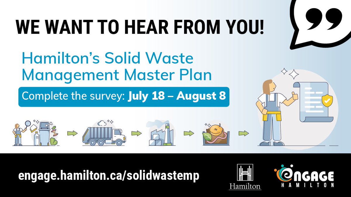 AndreaHorwath's tweet image. #HamOnt We are updating our Solid Waste Management Master Plan - and we want your input!
From curbside collection to composting and beyond, your feedback will help shape the future of waste in our city.
Let us know what’s working, what could improve, and what matters most to…