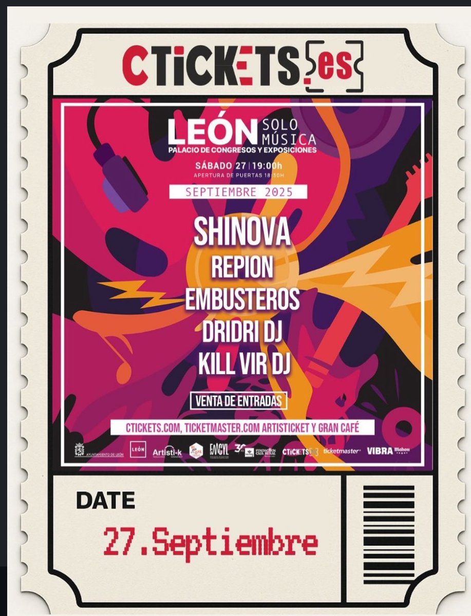 💥 NUEVA FECHA 💥

Próximo 27 de septiembre nos vemos en León 

Entradas ya a la venta 👉 ctickets.es/eventos/concie…