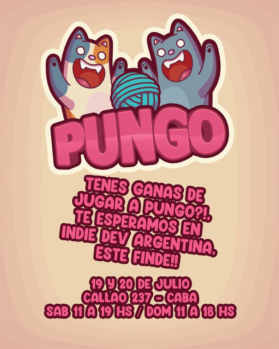 Pungo_game's tweet image. Nos vemos este finde en @IndieDevAr !
🎮Van a poder probar Pungo por primera vez!
😻 Vamos a estar regalando stickers
🏆y... Pungo está nominado a mejor UX/UI en los IDA awards!!!
#IndieGameDev #Indiegame #indiedev #madeinargentina🇦🇷 #steam #pungo #pong #cats #madewithUnity