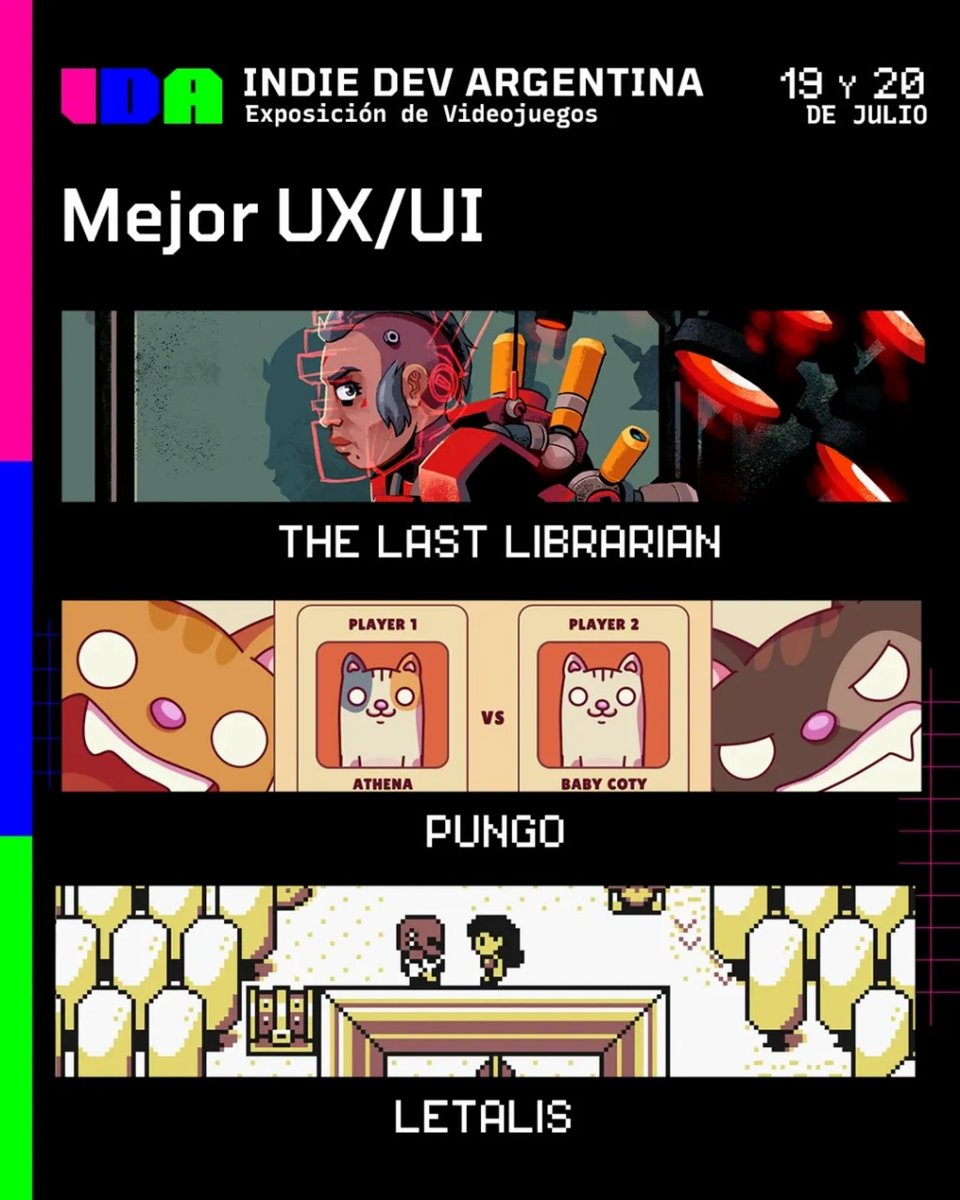 Pungo_game's tweet image. Nos vemos este finde en @IndieDevAr !
🎮Van a poder probar Pungo por primera vez!
😻 Vamos a estar regalando stickers
🏆y... Pungo está nominado a mejor UX/UI en los IDA awards!!!
#IndieGameDev #Indiegame #indiedev #madeinargentina🇦🇷 #steam #pungo #pong #cats #madewithUnity
