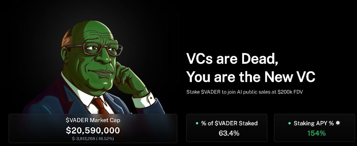 마켓캡이 줄어들어도 VADER를 믿고 가는 이유는 간단합니다. 

첫 번째, 스테이킹 비율이 여전히 63% 이상이라는 점입니다. 시장이 흔들려도 대부분의 홀더들이 스테이킹을 유지하고 있다는 건 장기적 신뢰가 있다는 뜻입니다. 

두 번째는 APY입니다. 무려 154%로, 단순 보유보다 훨씬 높은 수익률을