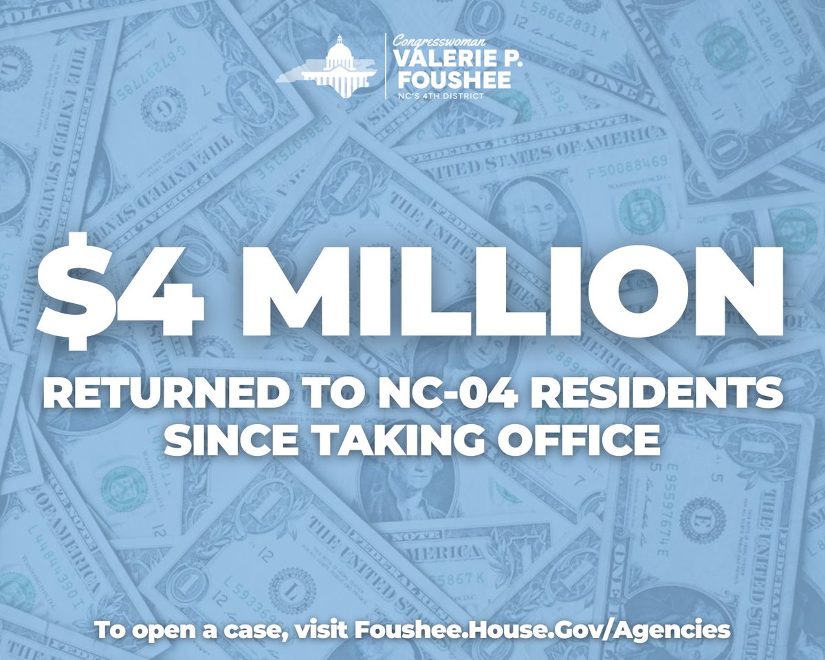 ValerieFoushee's tweet image. I am proud to share that my office has now returned over $4 million to #NC04 residents through casework!
As always, if you’re experiencing issues with a federal agency, don’t hesitate to give my office a call at 919-967-7924.
