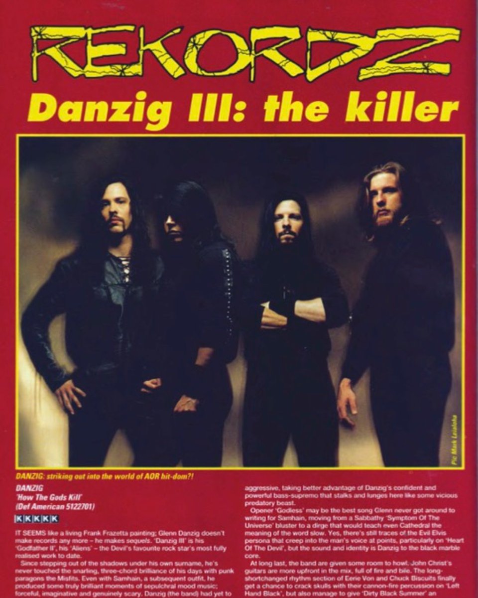 ThisDayInDanzig's tweet image. 1992. Danzig III: How the Gods Kill review in Kerrang!
