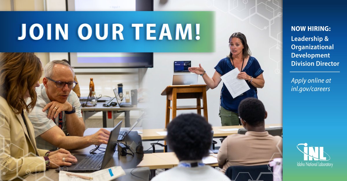 INL's tweet image. #NowHiring ➡️ @INL Leadership & Organizational Development Division Director.
The selected candidate will drive #TalentDevelopment and #PerformanceManagement, develop and implement operational policies and strategies, and more.
Apply by Aug. 6: inl.taleo.net/careersection/…
