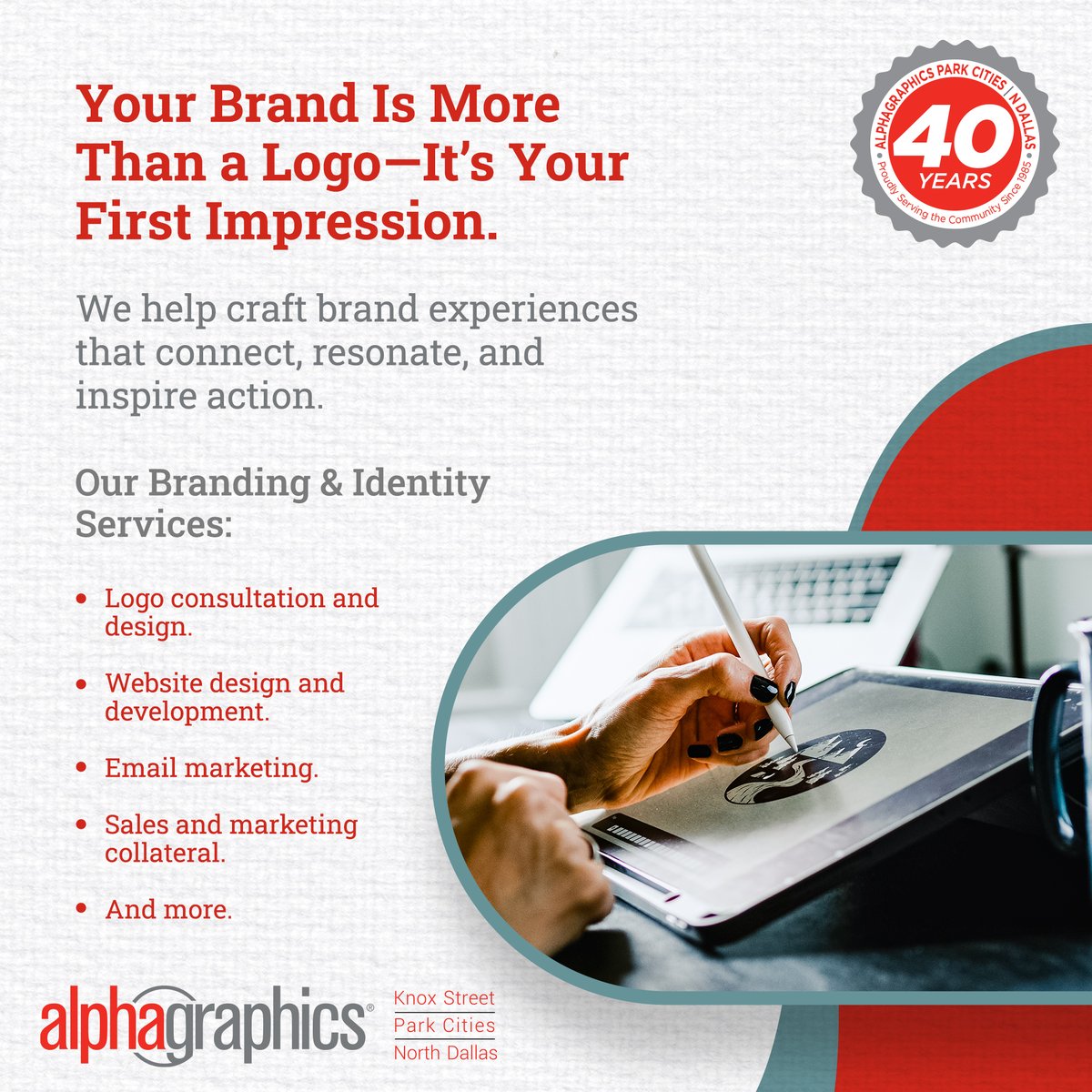 A strong brand identity goes beyond just visuals—it’s the personality, tone, and promise behind every touchpoint. 

From logo design to full-scale marketing collateral, our expert team is here to help you build a brand people remember.

#NorthDallas #Marketing #CustomSignage