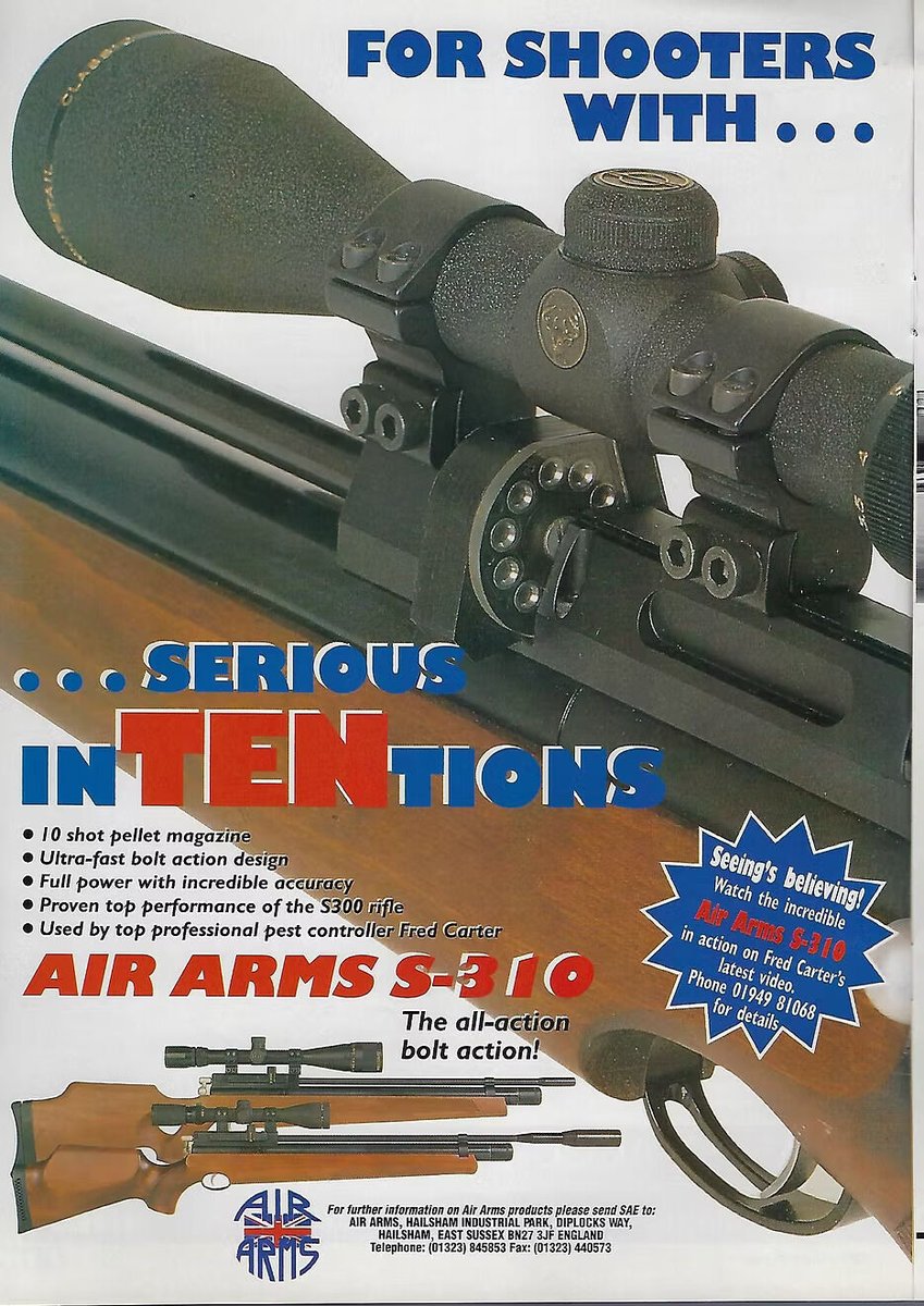 🔙 Throwback... Friday!

After seeing that stunning S310 restoration earlier this week (well done again, Lee 👏), we felt inspired to dive into the archives...

And look what we found, this S310 advert from 1998! 😍

#AirRifle #airrifleshooting  #pestcontrol #shootingsports