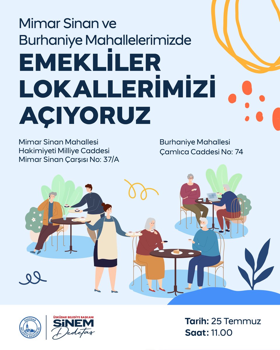 Emekliler Lokallerimizi açıyoruz. 📣

Üsküdarlı komşularımızın rahatça vakit geçireceği alanlar oluşturmaya devam ediyor, Mimar Sinan ve Burhaniye Mahallelerimizde Emekliler Lokallerimizi hayata geçiriyoruz. 

Emekli vatandaşlarımıza ücretsiz olarak hizmet verecek lokallerimizin