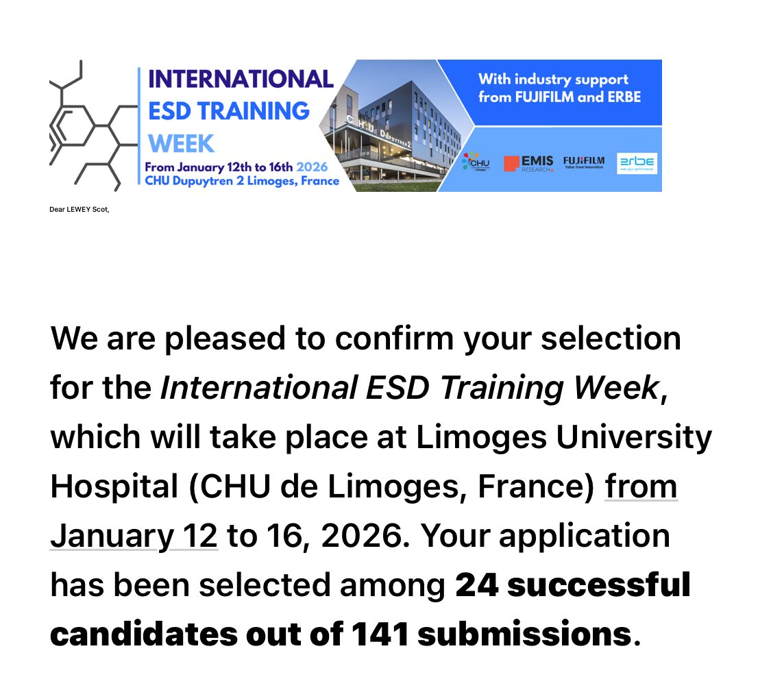 EUSandEndoscopy's tweet image. Excited to be selected for #ESD training as part of a cohort at the International ESD Training Week in Limoges France that will supplement my training with @EndoscopyOthman &amp; @neilRsharmaMD in the @FreeSpaceCo Thank you @JACQUESjer31657 and Prof Mathieu Pichoe
If you are…