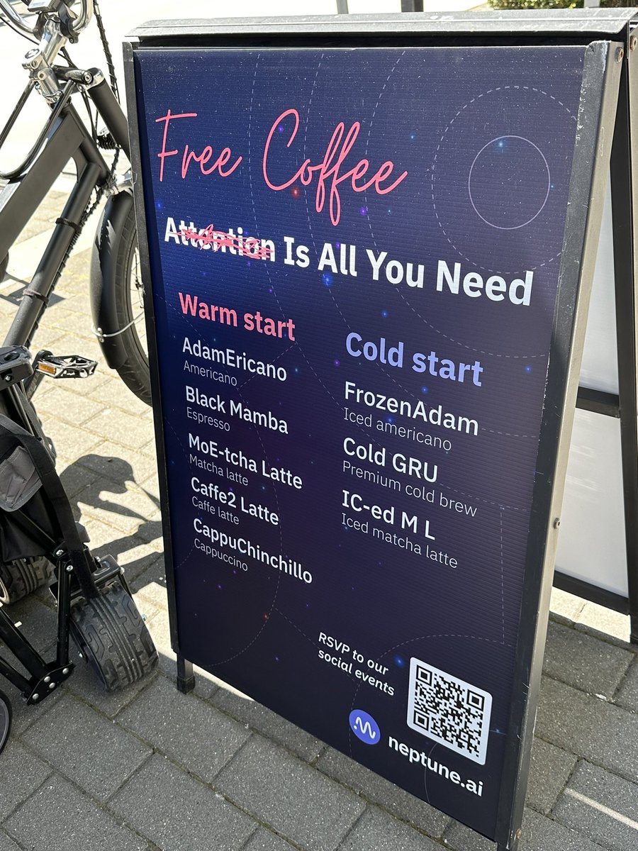 chenwanch1's tweet image. One of my favorite moments at #ICML2025  was being able to witness @_albertgu and the @cartesia_ai team’s reaction to Mamba being on the coffee sign.

Felt surreal seeing someone realize their cultural impact.