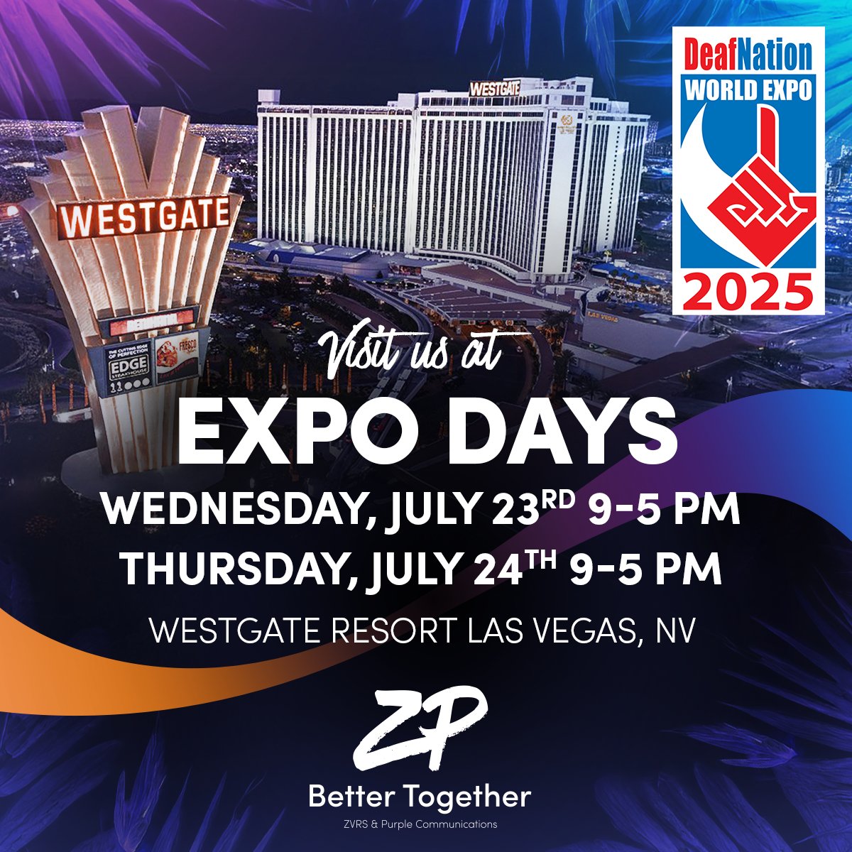 Purple (@purplecomm) on Twitter photo Visit us at for the Expo Days at <a href="/deafnation/">DeafNation</a> World Expo! Stop by our booth to learn all about the latest and greatest at ZP, snag some amazing ZP swag and enter to win some huge prizes! You won't want to miss it. #DNWE2025 #ZP Visit us at for the Expo Days at <a href="/deafnation/">DeafNation</a> World Expo! Stop by our booth to learn all about the latest and greatest at ZP, snag some amazing ZP swag and enter to win some huge prizes! You won't want to miss it. #DNWE2025 #ZP