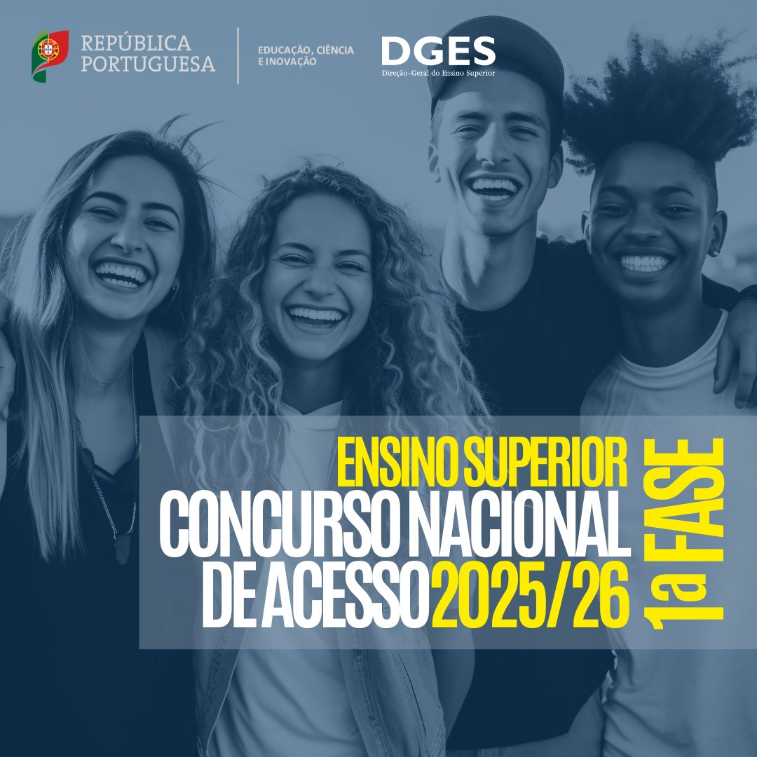 A 𝗰𝗮𝗻𝗱𝗶𝗱𝗮𝘁𝘂𝗿𝗮 𝗮̀ 𝟭.ª 𝗳𝗮𝘀𝗲 do Concurso Nacional de Acesso ao Ensino Superior, inicia-se já no dia 𝟮𝟭 𝗱𝗲 𝗷𝘂𝗹𝗵𝗼.
Sabe mais e faz a tua candidatura em dges.gov.pt/pt/noticia/con… 
Boa sorte a todos!👍🍀