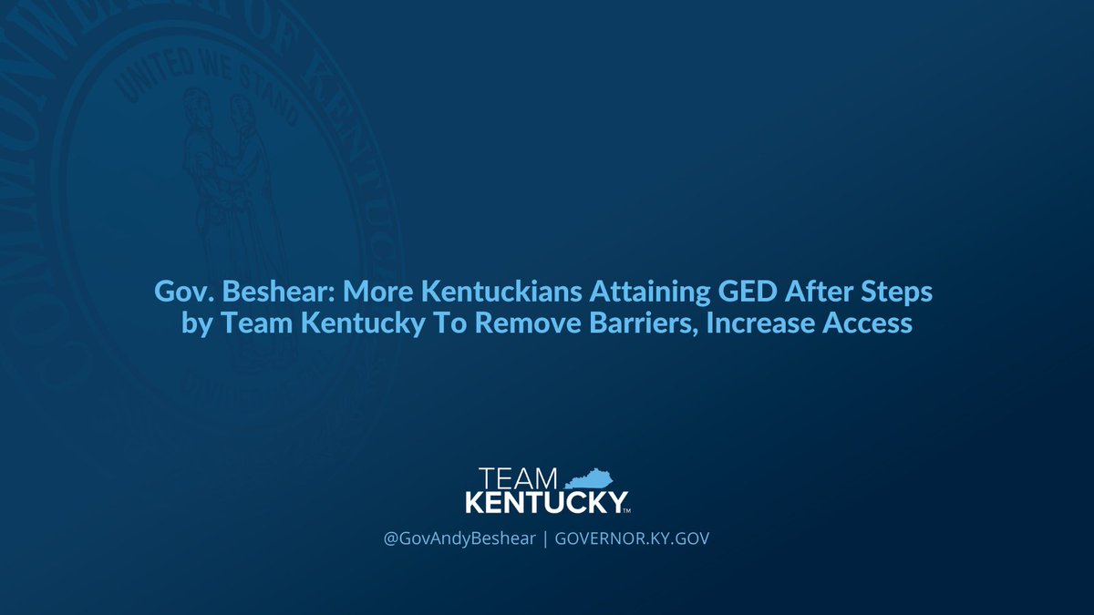 GovAndyBeshear's tweet image. Since waiving the GED testing fee in his first term, Gov. Andy Beshear announced today that more Kentuckians without a high school diploma are earning their GED, with a success rate that surpasses the national rate.
Read more: tinyurl.com/yc7b6zat