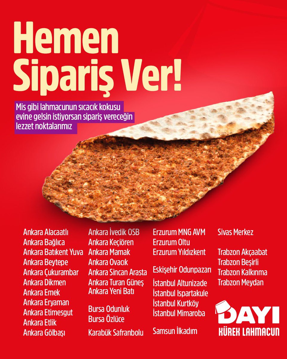 Hemen sipariş ver! İster online ister alo paket🫶🏻

#LahmacunSeverler #DayıKürekLahmacun #DayıKürek