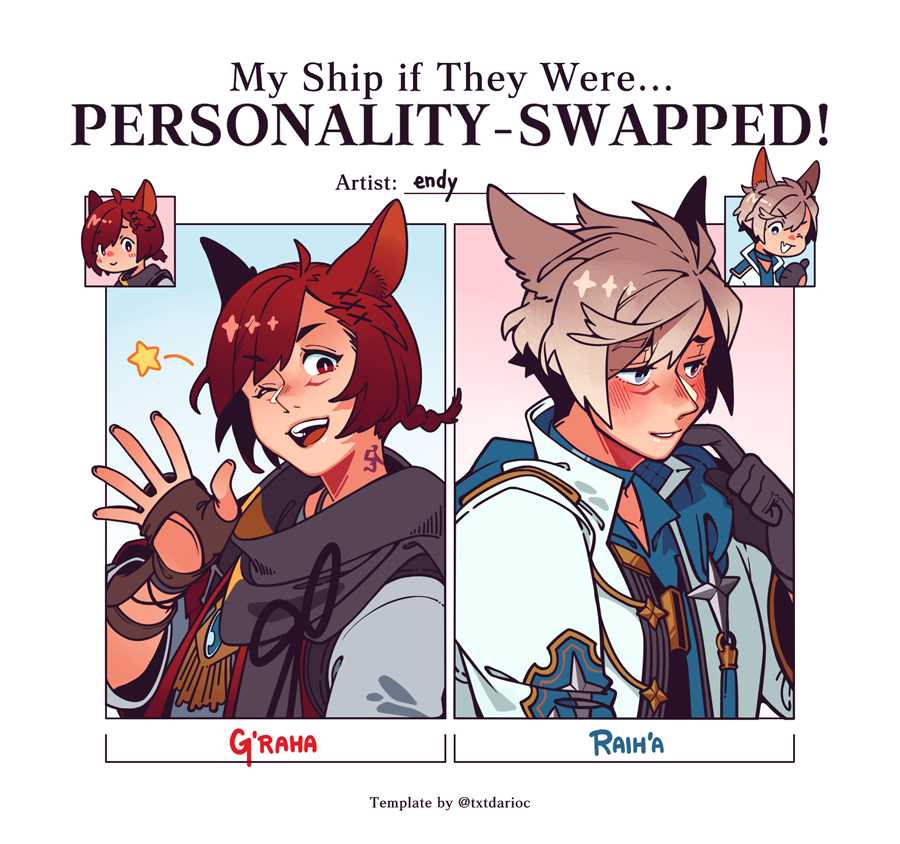 endymade's tweet image. Maybe a subtler change than for others...
Koba said that G'raha with Raih'a's personality just looks like ARR!G'raha, and I said that makes sense, because that means Raih'a grew into the hero that G'raha admired and was trying to emulate as a young man. 😉 #wolgraha
