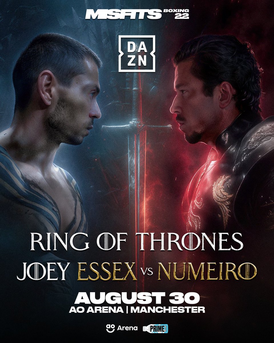 MisfitsBoxing's tweet image. ๐๐๐๐ ๐๐
๐๐๐๐๐๐๐ โ๏ธ
Another battle is confirmed ๐ฅ
Essexโs finest, Joey Essex takes to the ring for the first time ever against one of Portugals finest- Numeiro!
This is the start of a stacked undercard. One legendary night. Available on DAZN PPV, August 30. ๐ชโฆ