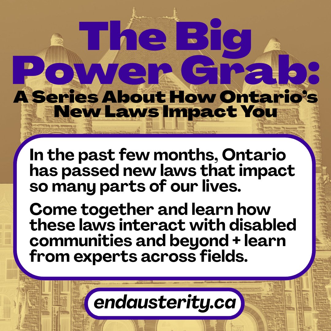 There have been a lot of laws passed in the last session of the Ontario Legislature. Lets come together and learn how these laws impact disabled communities and all of us!
1/2