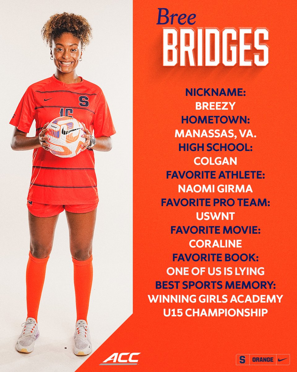 CuseWSOC's tweet image. ⚽️ Meet freshman Bree Bridges ! 🍊