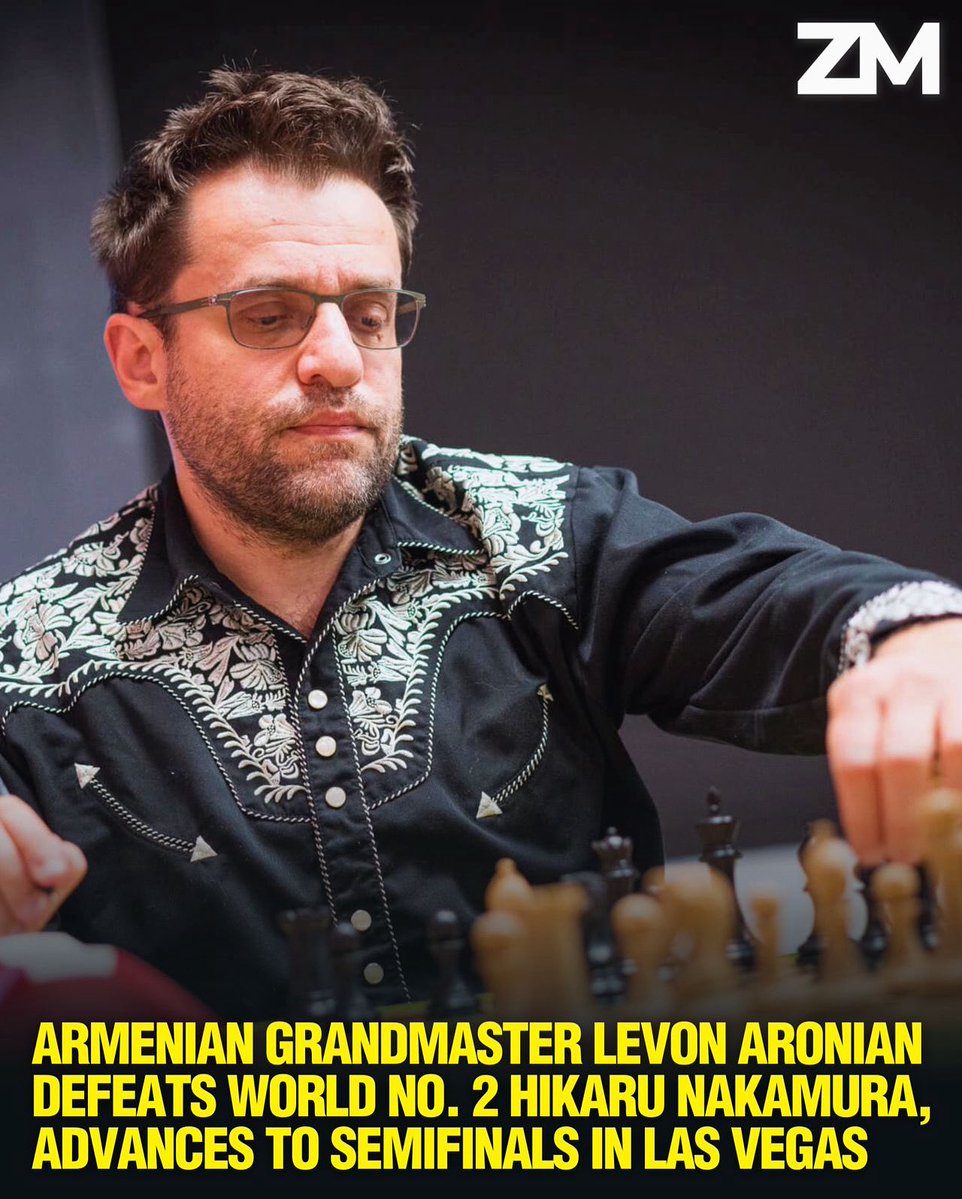 ZartonkMedia's tweet image. 🇦🇲 Armenian Grandmaster Levon Aronian Defeats World No. 2 Hikaru Nakamura, Advances to Semifinals in Las Vegas
➖➖➖
Armenian Grandmaster Levon Aronian continued his dominant run by defeating World No. 2 Hikaru Nakamura in the quarterfinals of the Las Vegas Freestyle Chess Grand…