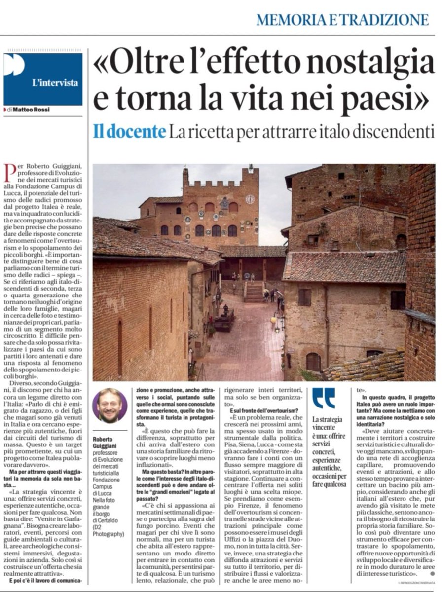 Roberto Guiggiani (@guiggianir) on Twitter photo Oggi su <a href="/iltirreno/">Il Tirreno</a> una interessante doppia pagina di Matteo Rossi sul turismo delle radici
Lo ringrazio per l'intervista, in cui spiego che può avere un impatto solo se lo consideriamo in una concezione "allargata" rispetto a chi cerca i propri antenati e le proprie origini Oggi su <a href="/iltirreno/">Il Tirreno</a> una interessante doppia pagina di Matteo Rossi sul turismo delle radici
Lo ringrazio per l'intervista, in cui spiego che può avere un impatto solo se lo consideriamo in una concezione "allargata" rispetto a chi cerca i propri antenati e le proprie origini
