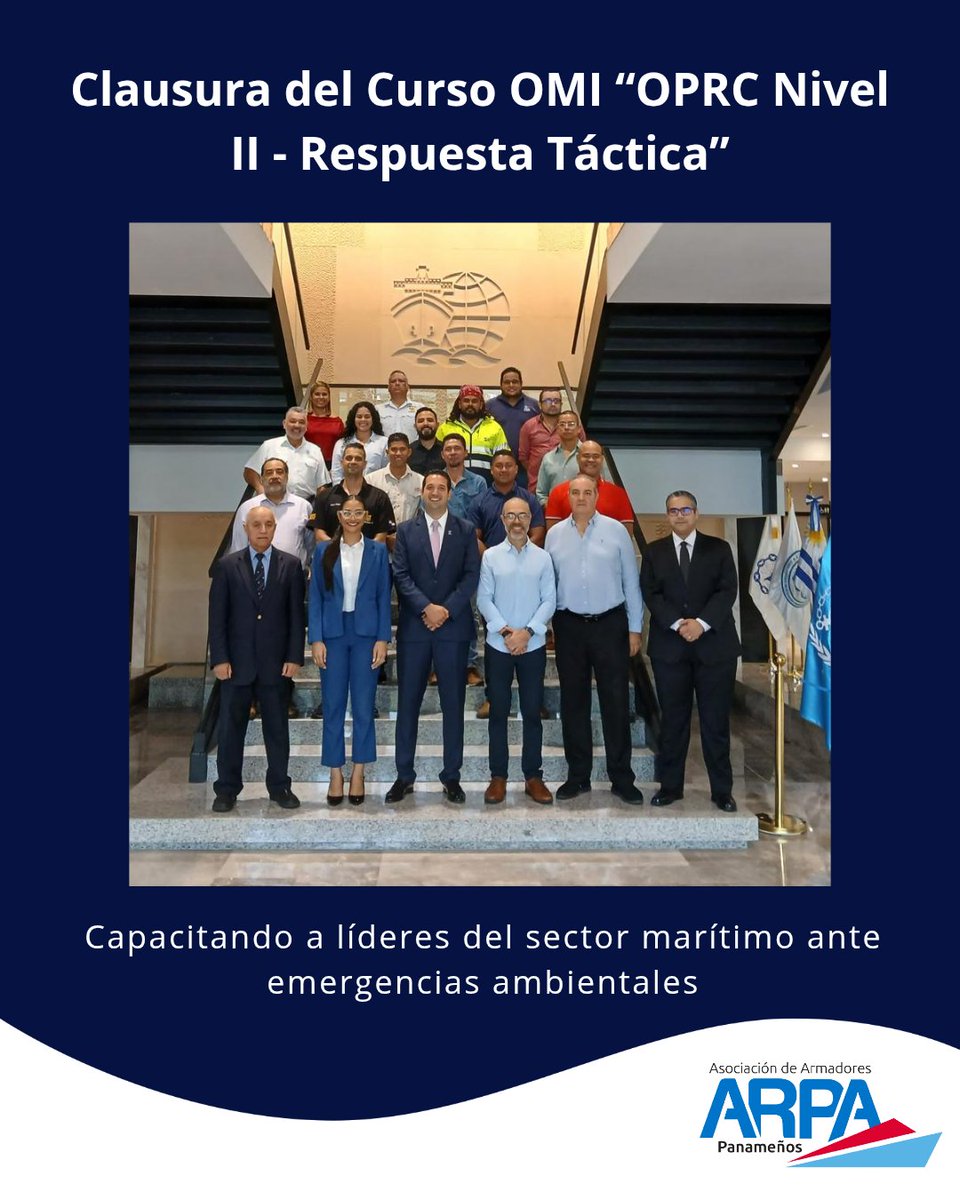 ArmadoresPA's tweet photo. Concluyó con éxito el Curso OMI “OPRC Nivel II – Respuesta Táctica”, una formación clave para reforzar la respuesta ante derrames de hidrocarburos.
Gracias a @AMP_Panama y a todas las empresas participantes por su compromiso con la seguridad y el ambiente.
#ARPA #SectorMarítimo https://t.co/lAjaWBqPfQ