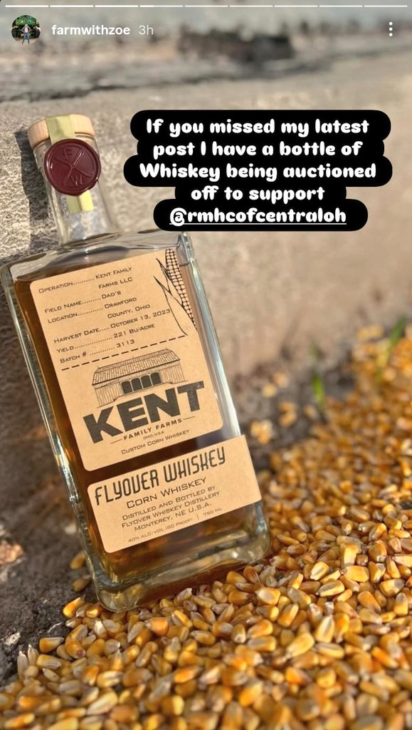 Being auctioned off by <a href="/farmwithzoe/">Zoe</a> is one of her personal bottles of Flyover to support Ronald McDonald House in Ohio. Check it out here: instagram.com/stories/farmwi…