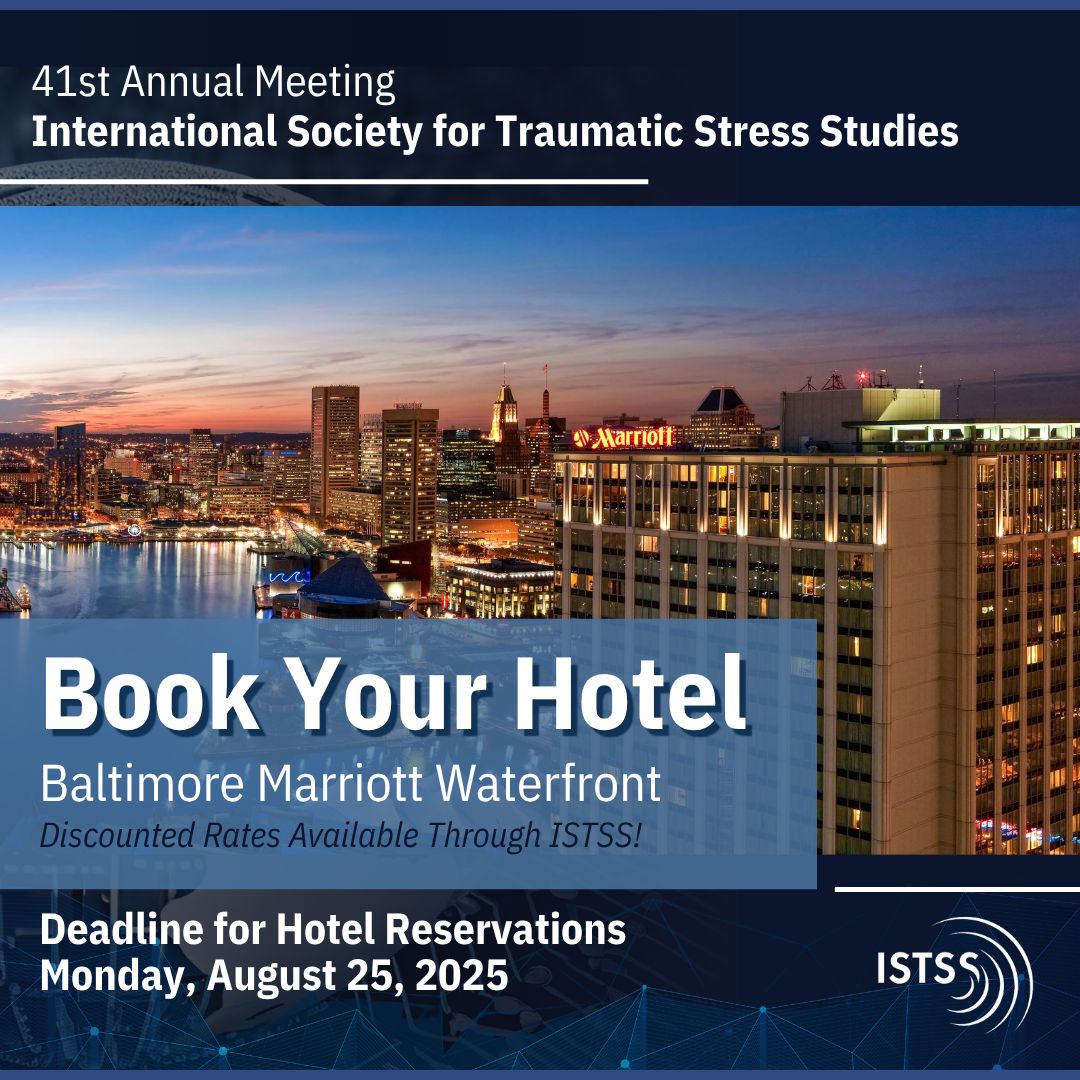 Rooms at the ISTSS Annual Meeting hotel are going fast! 🏨
Stay where the action is — Baltimore Marriott Waterfront.
Discounted rates from $239/night.
🗓️ Deadline: Aug 25 (subject to availability!)
🔗 Book now: book.passkey.com/gt/220429406?g… 
#ISTSS2025 #BookNow
