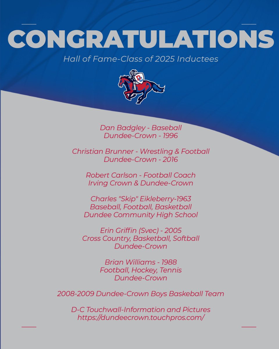 DC-Athletics (@godchsathletics) on Twitter photo Congratulations to the Hall of Fame - Class of 2025.
The Banquet will be held on October 4th at the Golf Club of Illinois. Information about the inductees, pictures and banquet are available at dcchargers.org.
@cusd300 <a href="/dhpreps/">Daily Herald Preps</a> <a href="/NWHPreps/">Northwest Herald Preps - Shaw Local</a> Congratulations to the Hall of Fame - Class of 2025.
The Banquet will be held on October 4th at the Golf Club of Illinois. Information about the inductees, pictures and banquet are available at dcchargers.org.
@cusd300 <a href="/dhpreps/">Daily Herald Preps</a> <a href="/NWHPreps/">Northwest Herald Preps - Shaw Local</a>