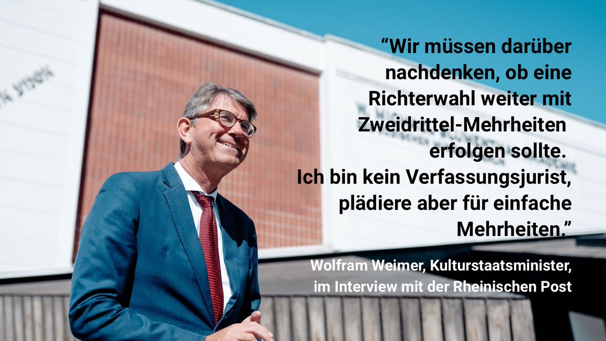 BundesKultur's tweet image. Die aktuelle Richterwahl-Blockade ist kein Betriebsunfall, sondern Symptom veränderter Mehrheitsverhältnisse im Bundestag. Wir müssen Verfassungsinstitutionen vor parteipolitischer Geiselnahme schützen. Dafür braucht es mehr Demokratie – nicht weniger.