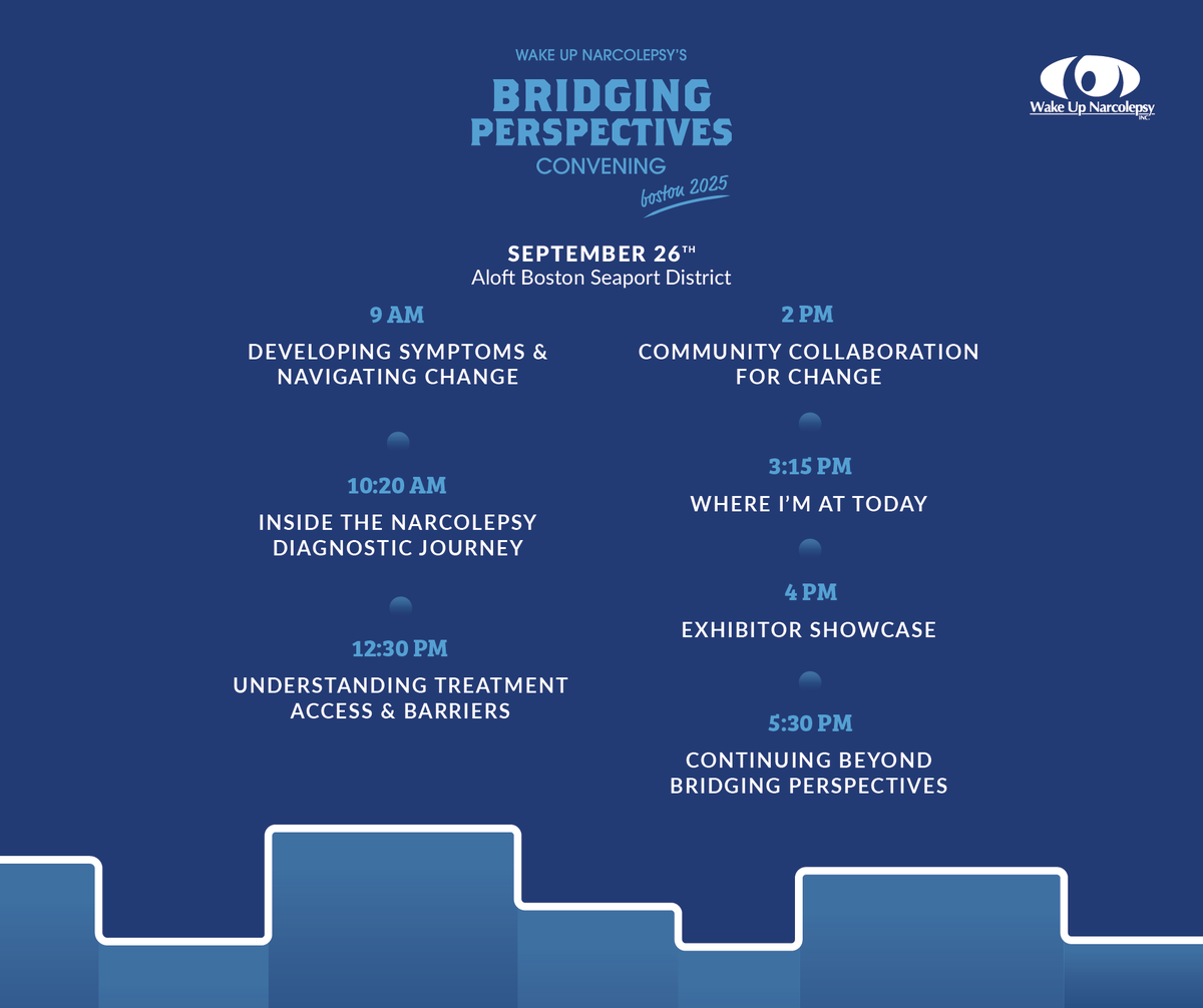 Wake Up Narcolepsy (@wakenarcolepsy) on Twitter photo The schedule for our 2025 Bridging Perspectives Convening is here!
Learn more about this brand new event in Boston & secure your spot today: onecau.se/wunbridgingper…
Thank you to our sponsors: <a href="/AvadelPharma/">Avadel Pharmaceuticals</a> <a href="/HarmonyBio/">Harmony Biosciences</a> <a href="/TakedaPharma/">Takeda</a> <a href="/JazzPharma/">Jazz Pharmaceuticals</a> <a href="/Alkermes/">Alkermes</a> <a href="/axsome/">Axsome Therapeutics</a> <a href="/centessa/">Centessa Pharmaceuticals</a> The schedule for our 2025 Bridging Perspectives Convening is here!
Learn more about this brand new event in Boston & secure your spot today: onecau.se/wunbridgingper…
Thank you to our sponsors: <a href="/AvadelPharma/">Avadel Pharmaceuticals</a> <a href="/HarmonyBio/">Harmony Biosciences</a> <a href="/TakedaPharma/">Takeda</a> <a href="/JazzPharma/">Jazz Pharmaceuticals</a> <a href="/Alkermes/">Alkermes</a> <a href="/axsome/">Axsome Therapeutics</a> <a href="/centessa/">Centessa Pharmaceuticals</a>