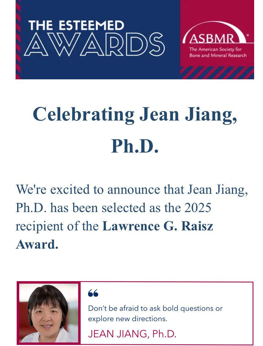 JeanJiangLab's tweet image. Congratulations to our outstanding mentor, Dr. Jiang, for receiving the prestigious award from #ASBMR! Your dedication and contributions to the field are truly inspiring. Well-deserved recognition! 🎉🏆
