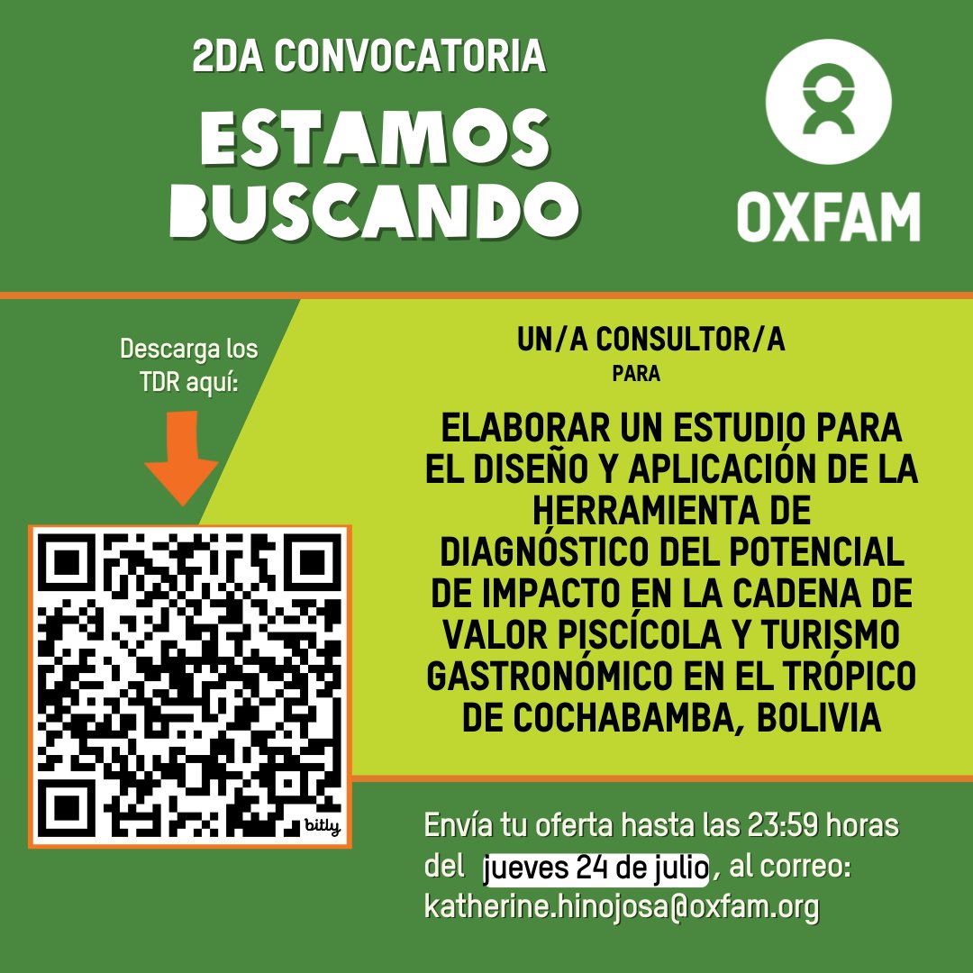 📌 Seguimos buscando
⬇️Descarga los TDR aquí 👉🏼 bit.ly/Potencial_Pymes o en el código QR 👇🏼

🗓️Presenta tu postulación hasta las 10:00 horas 🕙 del jueves 24 de julio de 2025. 

#LaIgualdadEsElFuturo 🇧🇴