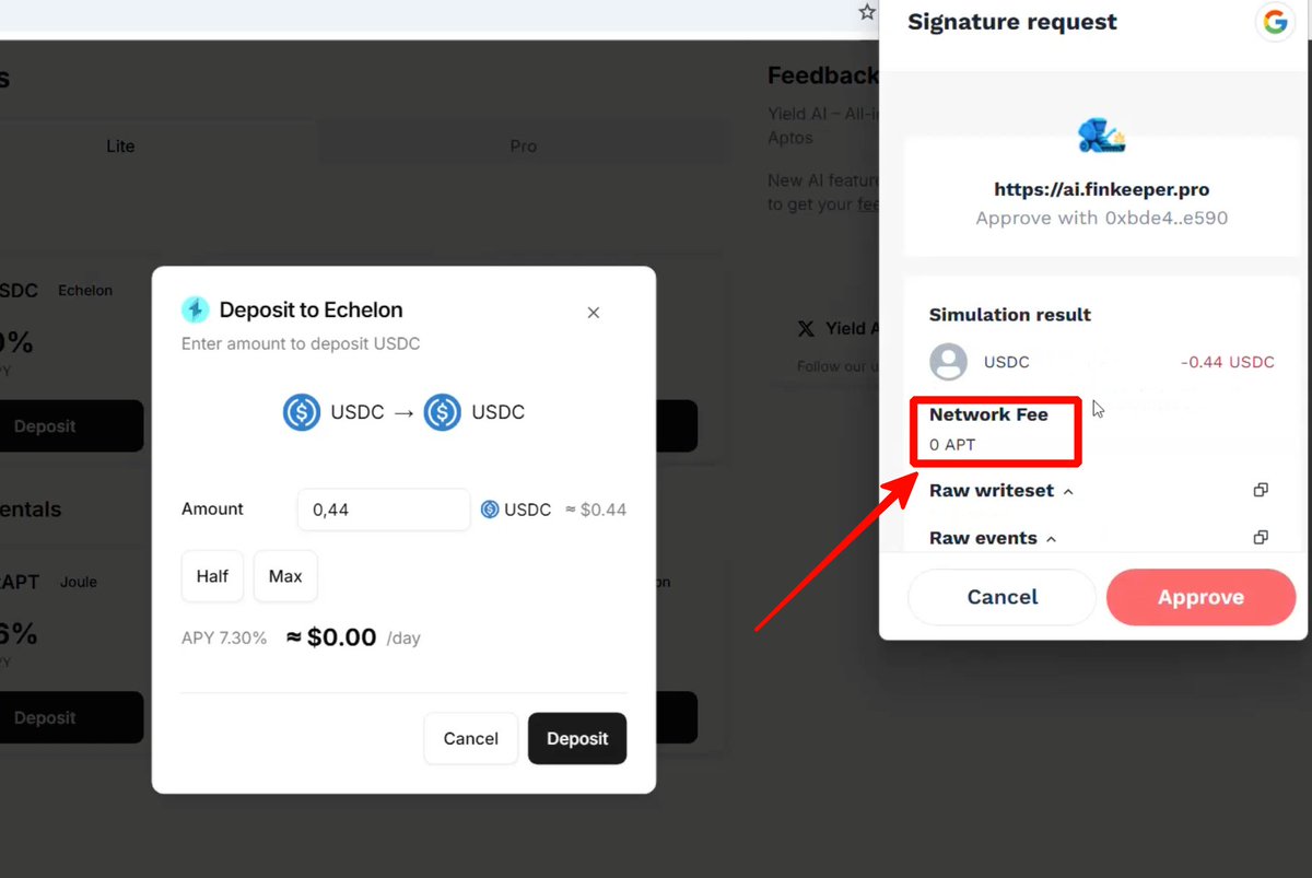 FinKeeper's tweet image. Weβve upgraded Sponsored Transactions from @Aptos in Yield AI β‘
Got only stables on your @PetraWallet? No problem.
Gasless:
β
Deposit into @EchelonMarket & @JouleFinance
β
Claim rewards from @AuroFinance_ & @hyperion_xyz
β
Withdraw from Echelon pools
All right from theβ¦