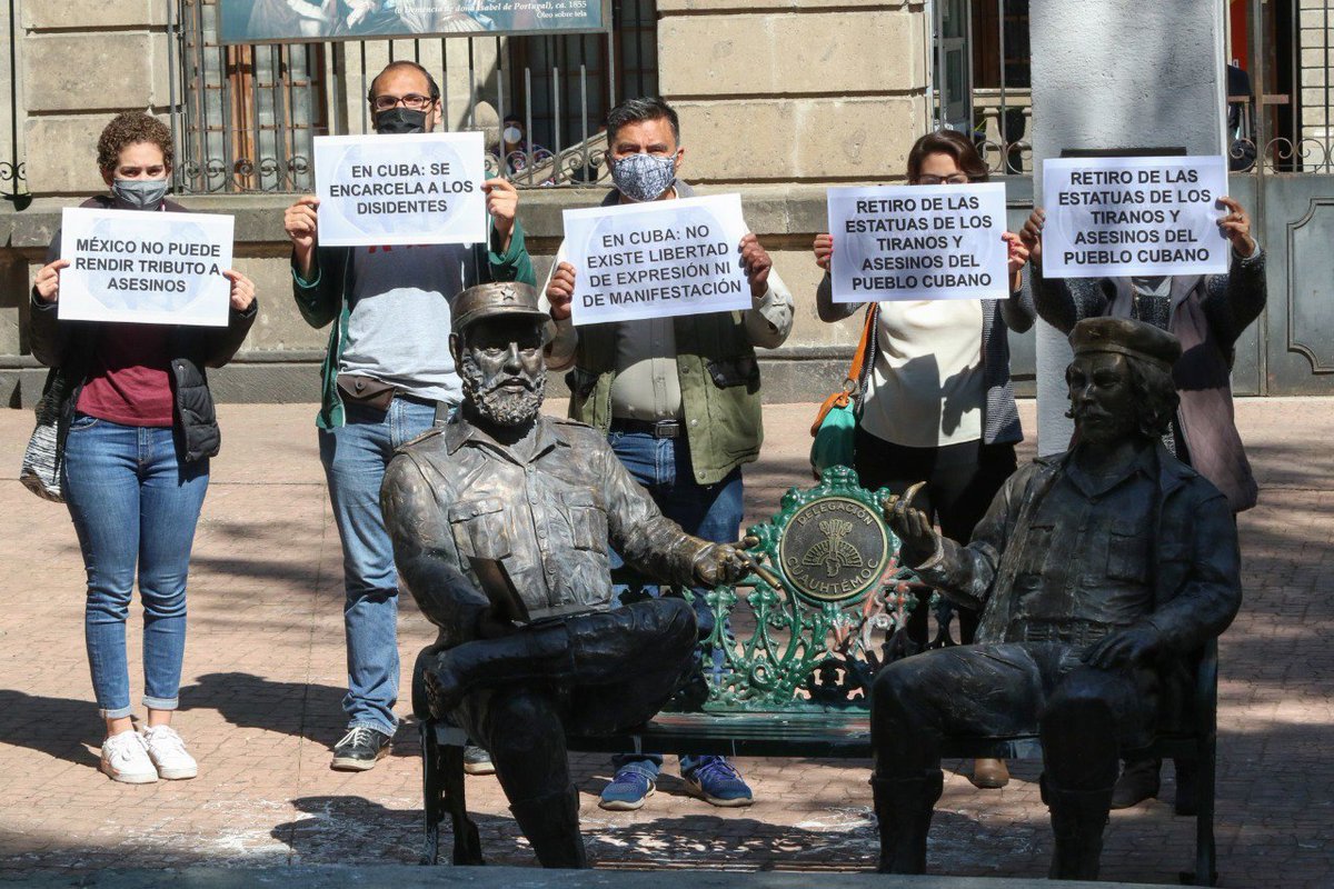 La Alcaldesa <a href="/AlessandraRdlv/">Alessandra Rojo de la Vega</a> miente al decir que vecinos de Cuauhtémoc le pidieron quitar las estatuas de Fidel Castro y el Che Guevara. 

Las organizaciones detrás de la acción son de Jalisco, ligada a El Yunque, y de Querétaro.

🧵
