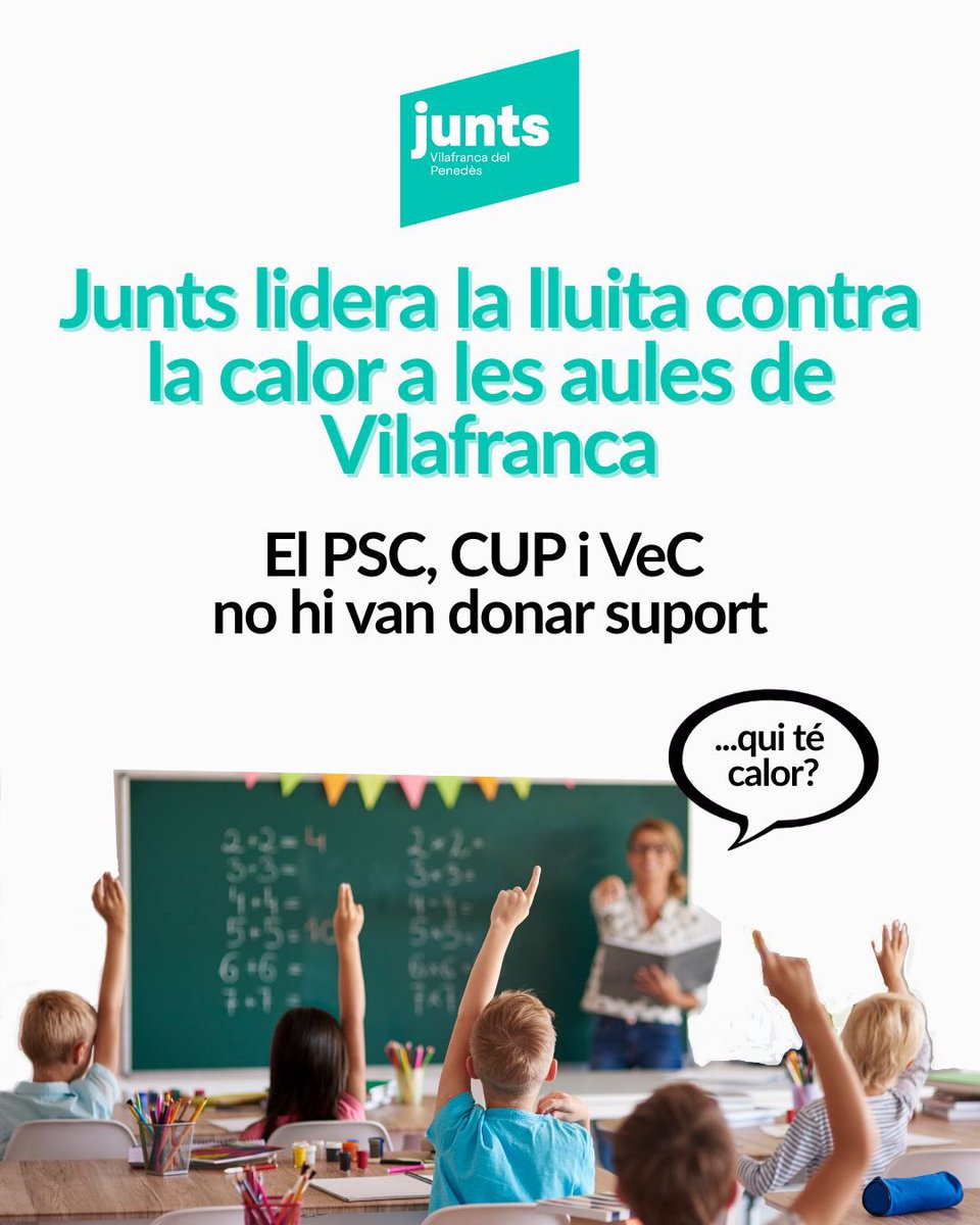🥵 La calor a les aules és un problema real i urgent. 

✅ Dimarts passat vam aconseguir aprovar al ple una moció per millorar la climatització a les escoles de #Vilafranca.

❌ PSC, CUP i VeC no hi van donar suport.

#FemVilafranca
#FemPenedès