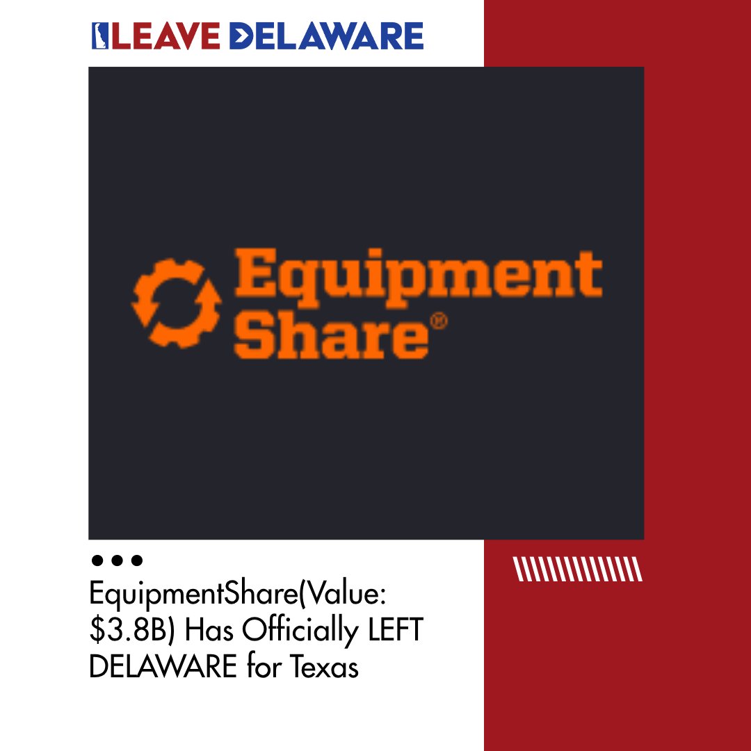 LeaveDelaware's tweet image. 🚨🇺🇸OFFICIAL: EquipmentShare–a Private Construction Tech Company Valued at $3.8 Billion–Has LEFT DELAWARE for Texas
“Texas gives us a strong legal and economic foundation for what comes next for EquipmentShare” - Jabbok Schlacks, CEO and Co-founder of EquipmentShare