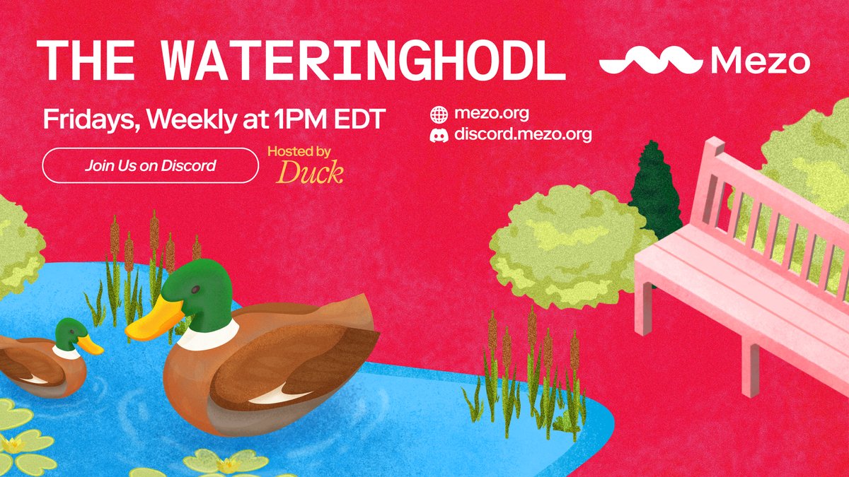 MezoNetwork's tweet image. 🎙️ Happening NOW!
Tune into this week's episode of The WateringHODL hosted by the one and only @lowpolyduck.
Join us on Discord 👇
discord.com/invite/mezo