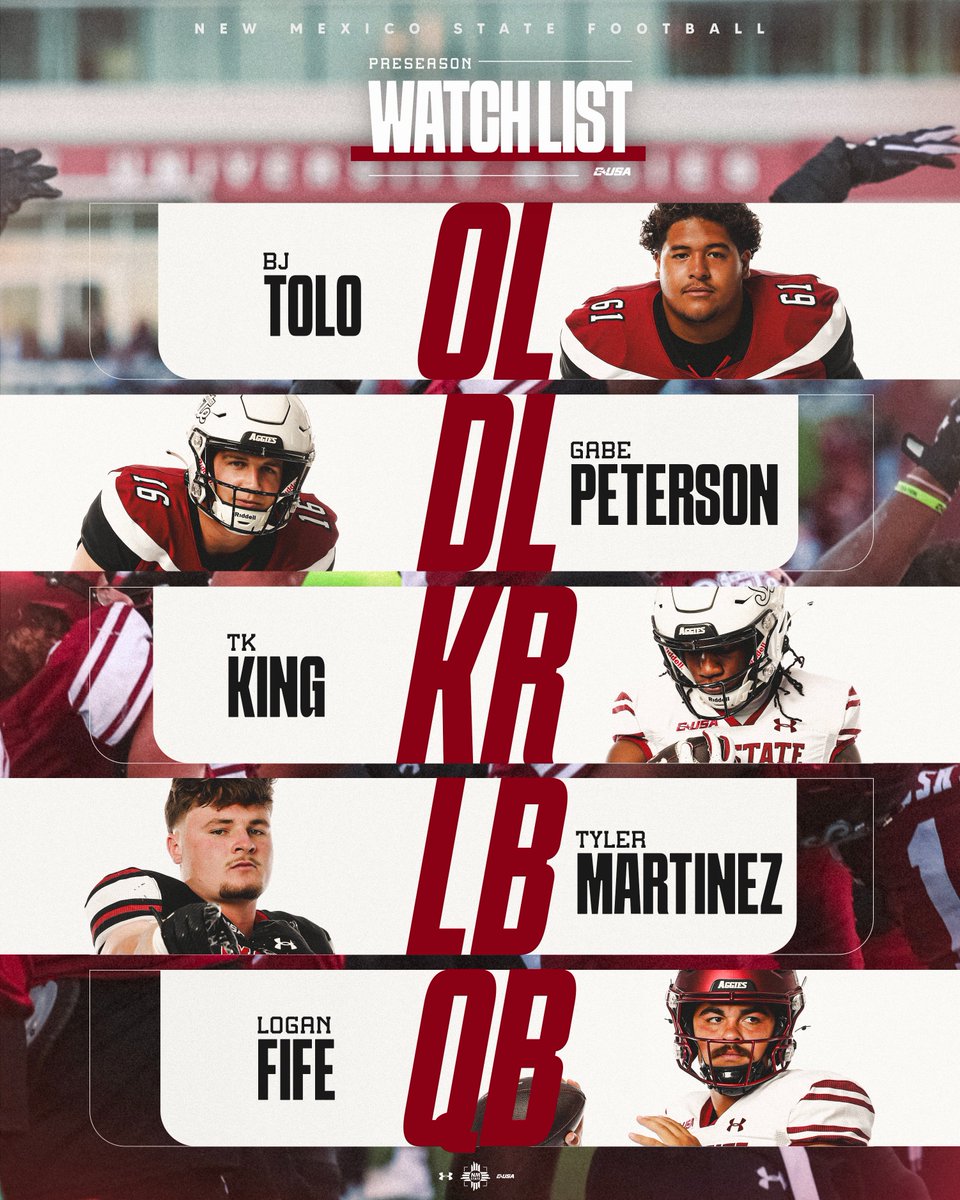 New Mexico State Football (@nmstatefootball) on Twitter photo 5๏ธโฃ Aggies land on the <a href="/ConferenceUSA/">Conference USA</a> Preseason Watch List!๐
#AggieUp x #RideForTheBrand 5๏ธโฃ Aggies land on the <a href="/ConferenceUSA/">Conference USA</a> Preseason Watch List!๐
#AggieUp x #RideForTheBrand