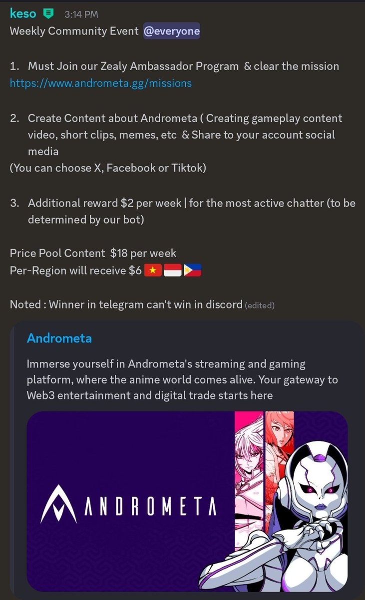 $18 weekly 💯
If that's not too small, you can join the campaign.
You also get a chance to become an ambassador with a hudge prize pool 

This is posted here FIRST
Will make it public soon

Join <a href="/TheAndrometa/">Andrometa</a> Discord here: discord.gg/q6xYN3HY &amp; Join the African community
All