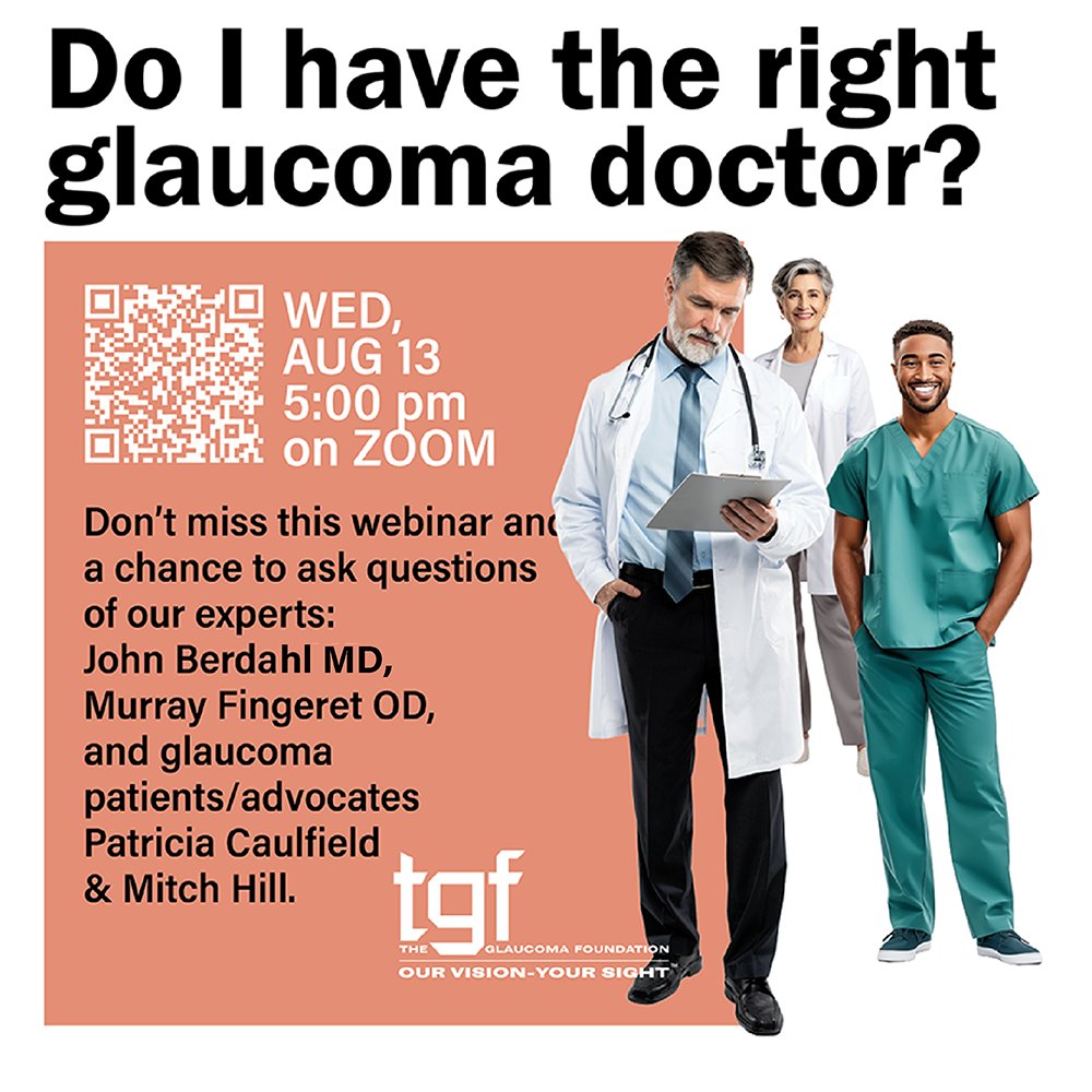 Please join us on August 13 at 5:00 pm on Zoom when an ophthalmologist, optometrist, and two glaucoma patients will discuss the importance of working with the right doctor, and how to know if you have the best doctor for you. Register Here: bit.ly/GlaucoDoc