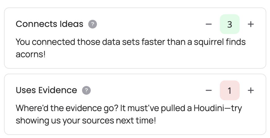 Building more customized feedback tools for teachers to assess students with in discussions. 

Had to test out what happens with a "silly" feedback filter. 😂