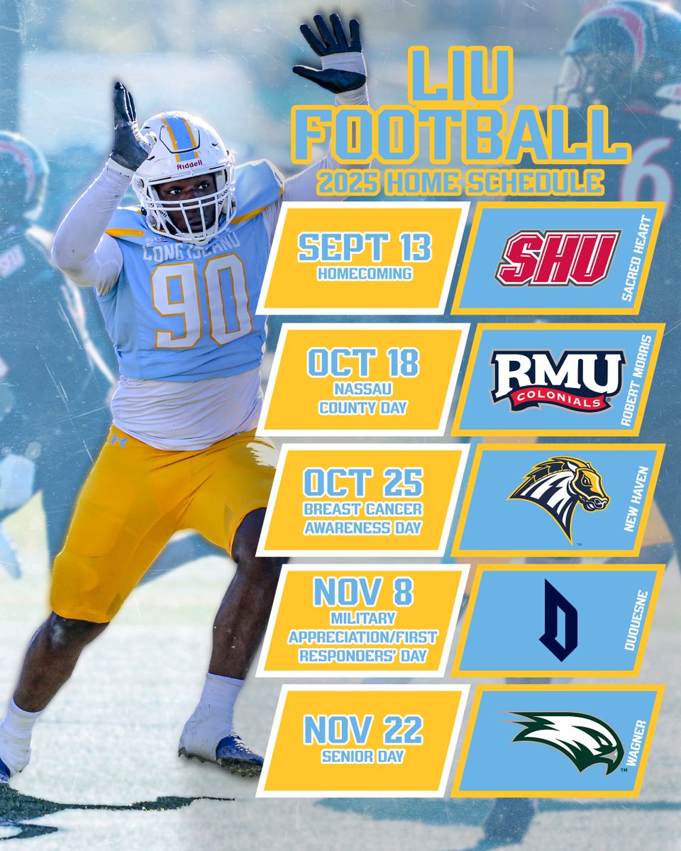 Announcing our home promotions for the 2025 season! 🏈

Secure your season tickets here⬇️
athletictickets.liu.edu/Event.aspx?e=2…

Read more here📰⬇️
liuathletics.com/news/2025/7/18…

#FinsUp🦈
