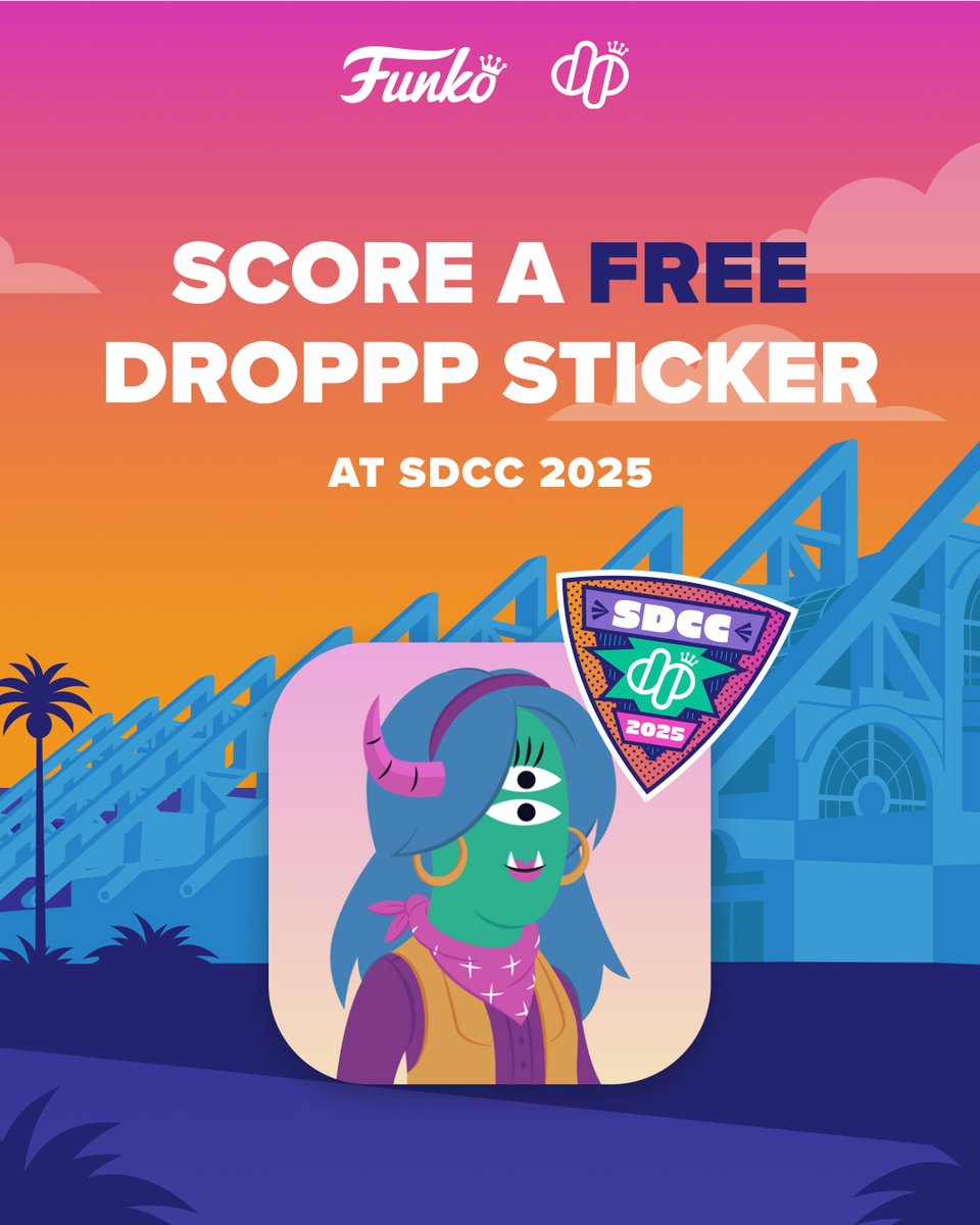 Dropppio's tweet image. Who’s going to SDCC next week?!
Visit the @OriginalFunko booth and get a FREE SDCC '25 Droppp Sticker AND be entered for a pack giveaway! This exclusive digital sticker comes in two rarities — Common and Rare — and can only be found at the event! Show off that you were at SDCC…