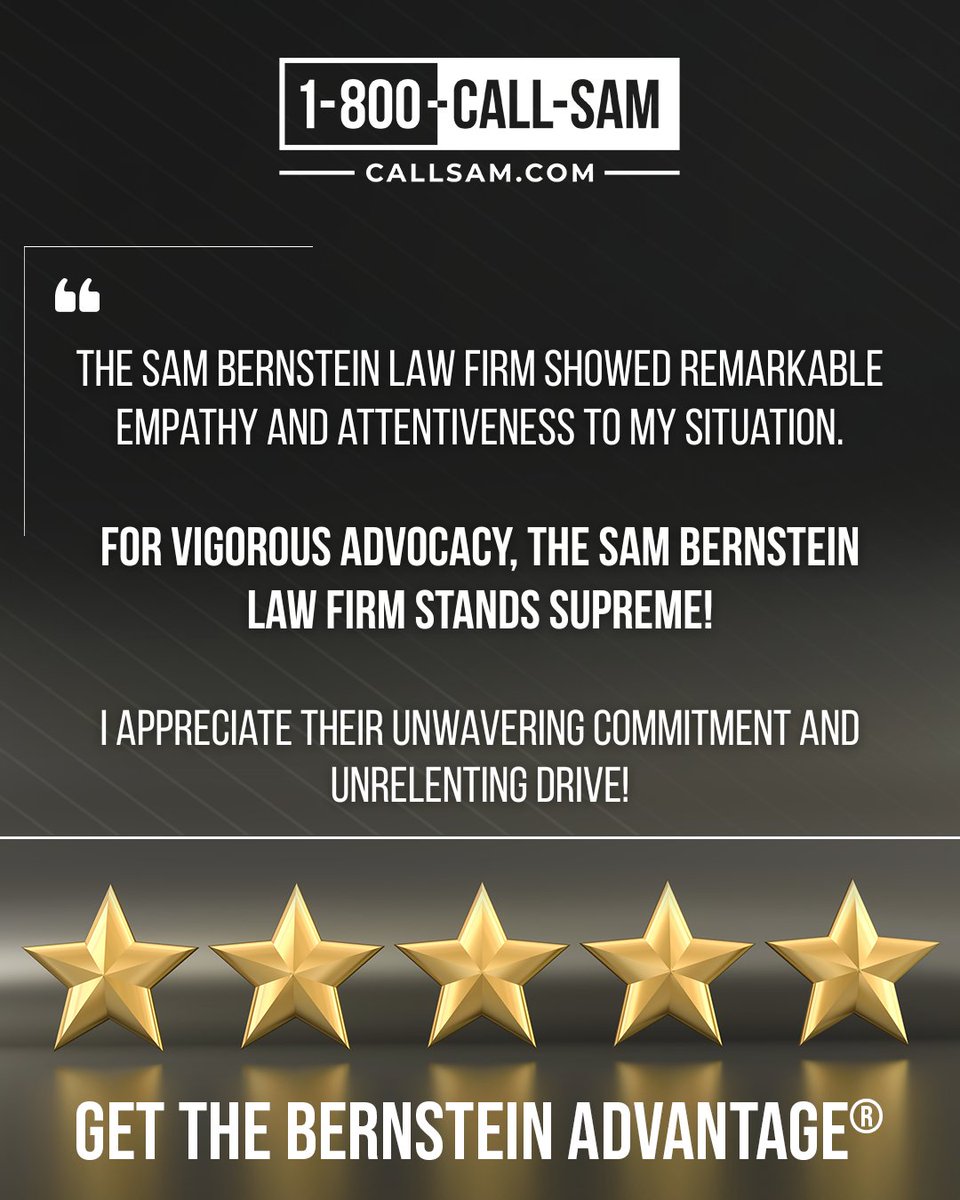 After an accident, there are two types of people: those who got The Bernstein Advantage® and those who wish they did. 💫

At Sam Bernstein Law, we treat our clients like family. Our team offers the care and support you need, while fighting to get you the money and justice you
