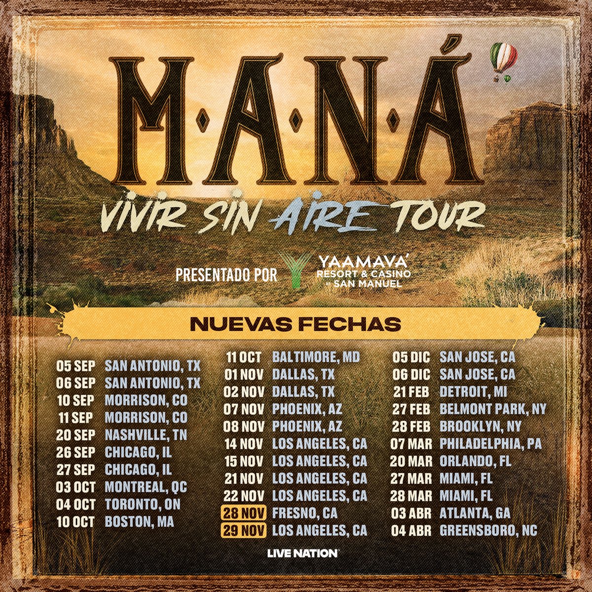 LiveNation's tweet image. .@manaoficial: VIVIR SIN AIRE TOUR – Get your tickets NOW for the new show in Fresno and the fifth & final show in LA: livemu.sc/44DPkif